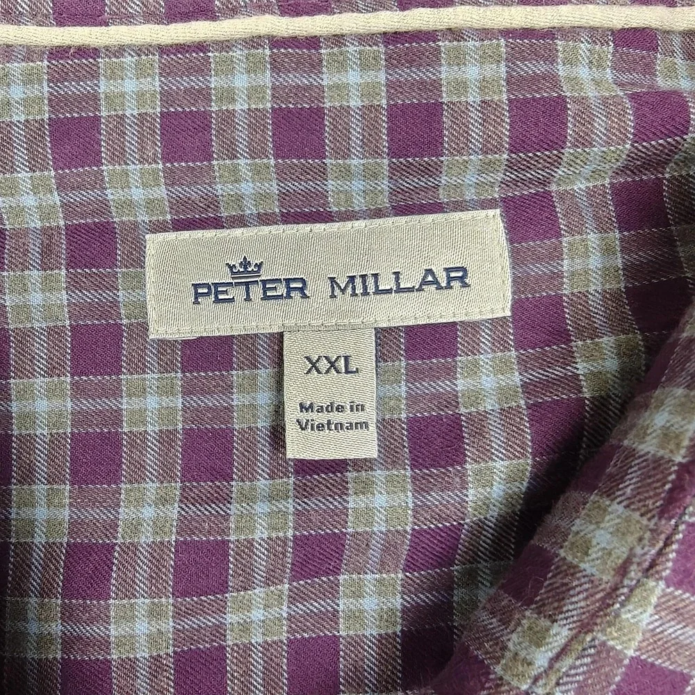 Peter Millar Shirt Mens 2XL Purple Plaid Cotton Long Sleeve‎ Button Up Casual